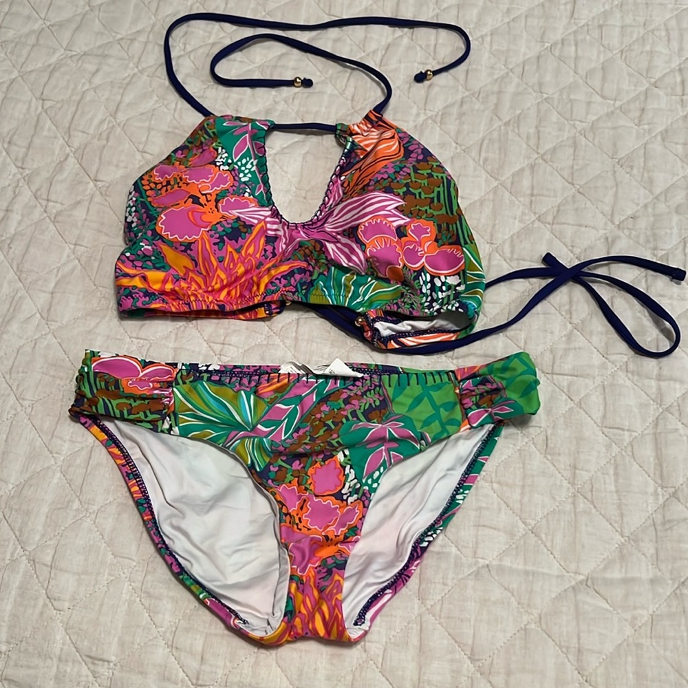 Trina Turk Keyhole Halter Swimuit and Ruched Bottoms